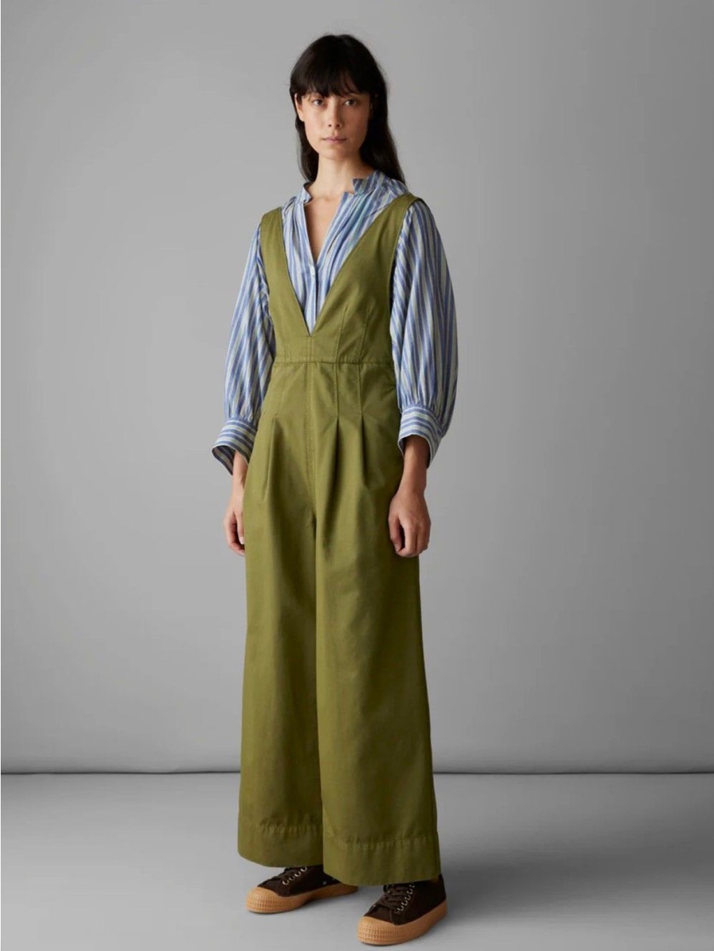 Olive Green Deep V Wide-Leg Jumpsuit